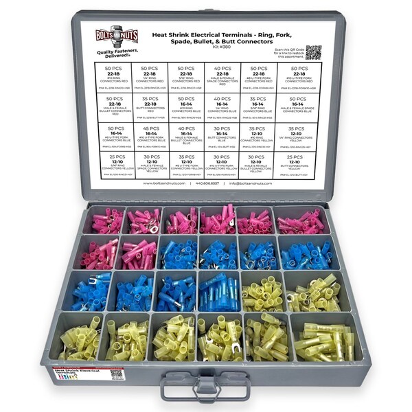 Boltsandnuts.Com Marine Grade Heat Shrink Terminal Connectors Assortment - 961 Pieces Assortment Kit #380 - main